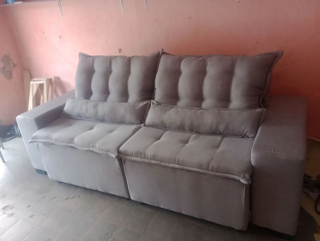 Sofá Cinza Confortável 3 Lugares retrátil reclinável pronta entrega