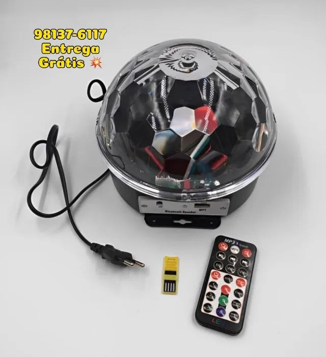 GLOBO MAGICO BOLA MALUCA DE FESTA COM LUZES E CAIXINHA DE SOM EMBUTIDA - ENTREGAMOS 