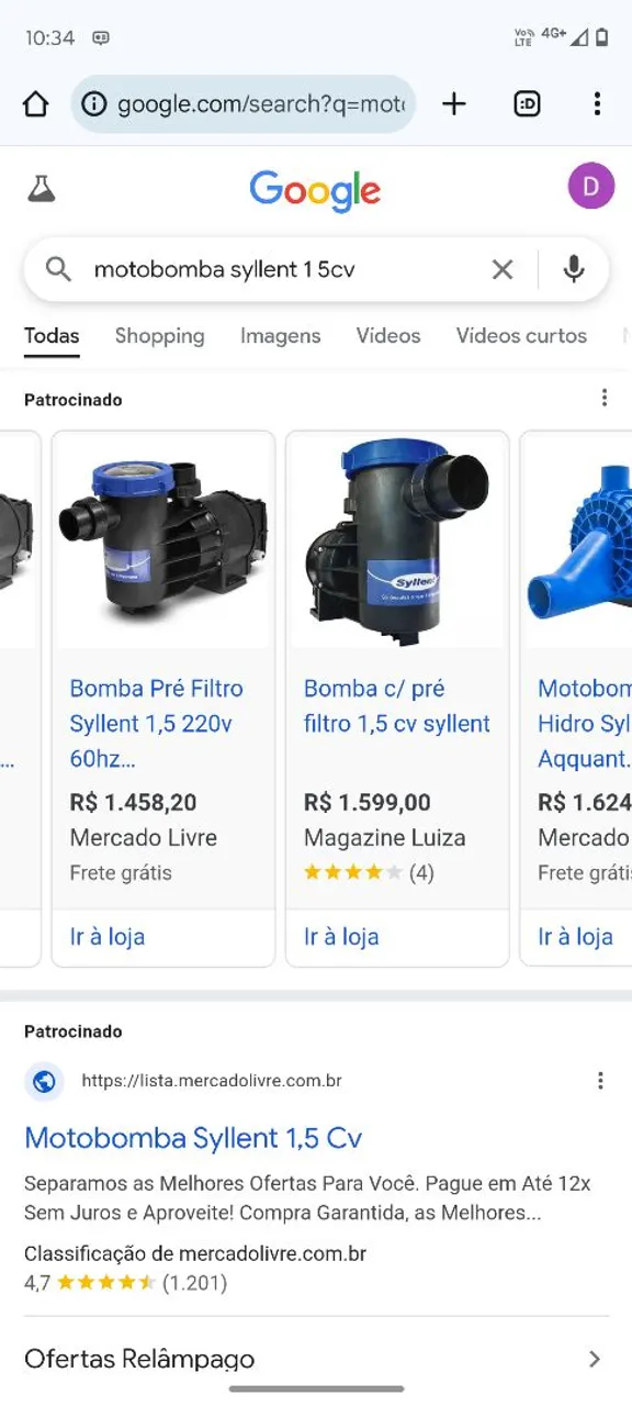 Motobomba C/pré filtro Silenciosa Syllent 1,5cv - Nunca foi usada