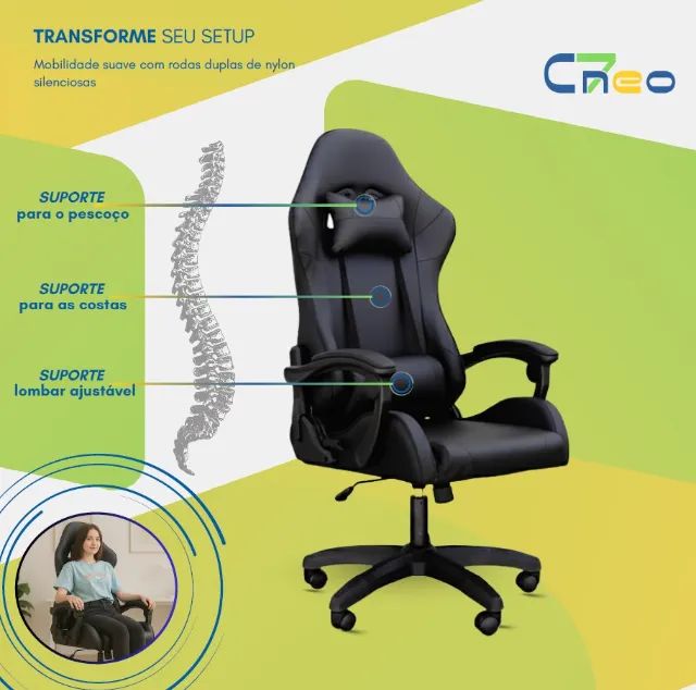 Cadeira Gamer Setup Gamers Profissional Ergonômica Confortável Presidente C7 Neo - Preta - Foto 3