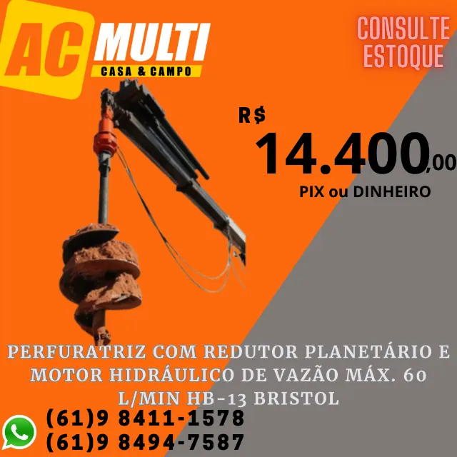 Perfuratriz com Redutor Planetário e motor hidráulico de vazão máx. 60 l/min HB-13 Bristol
