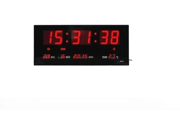 Relógio De Parede Digital Led Médio Data,Mês,Ano,Temperatura Dia Da Semana Despertador
