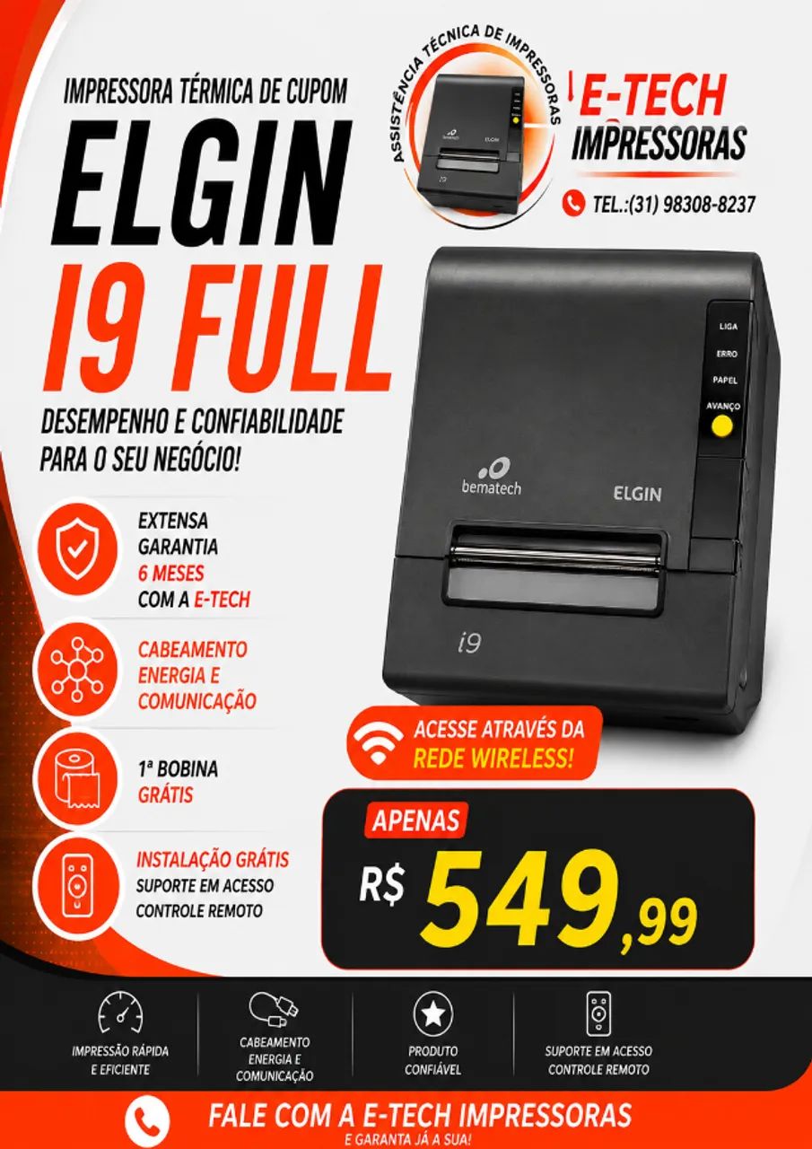 IMPRESSORA TERMICA DE CUPOM ELGIN i9 FULL