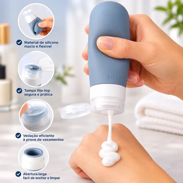 Kit Premium de Frascos Reutilizáveis para Viagem com Necessaire Transparente  - Foto 5