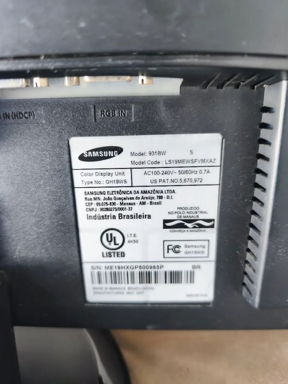 Monitor Samsung SyncMaster 931BW-19" LCD - Foto 5