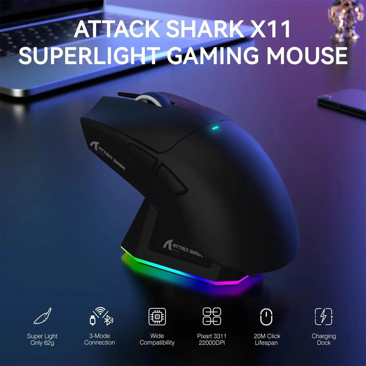 Mouse gamer Attack shark X11 (LACRADO)  - Foto 3