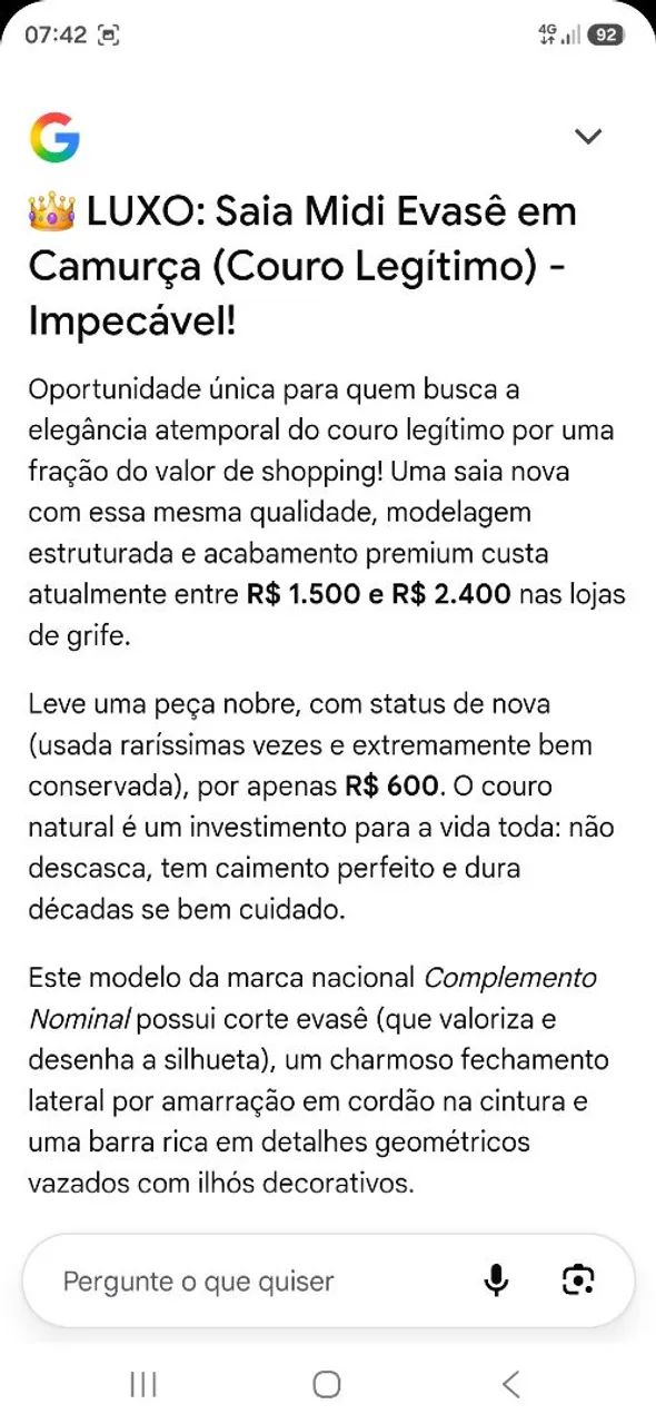 LUXO SAIA MIDI EVASÊ EM CAMURÇA( couro legítimo impecável) - Foto 5