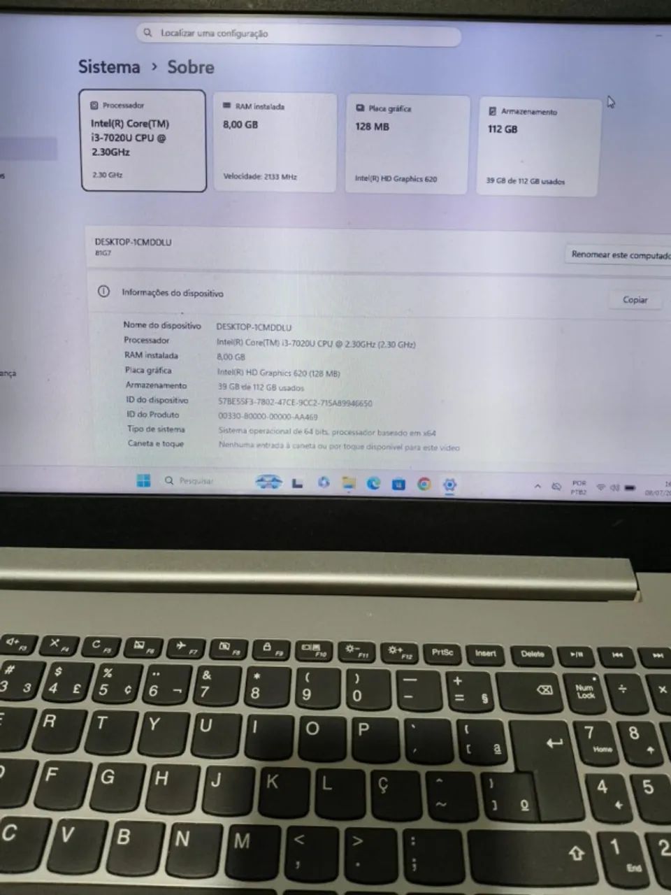 Notebook Core i3 8 Giga DDR4 SSD