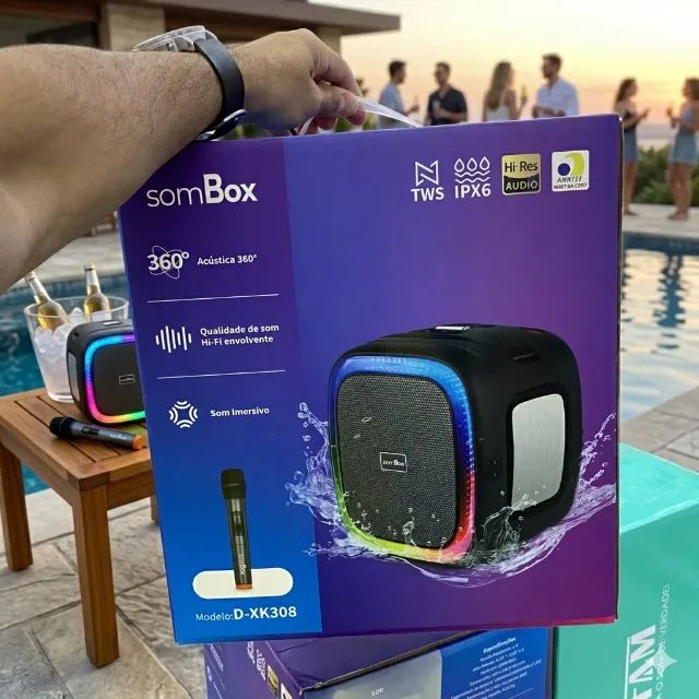 Caixa de Som Bluetooth Portátil SomBox 200W RMS com RGB + Microfone - Foto 3