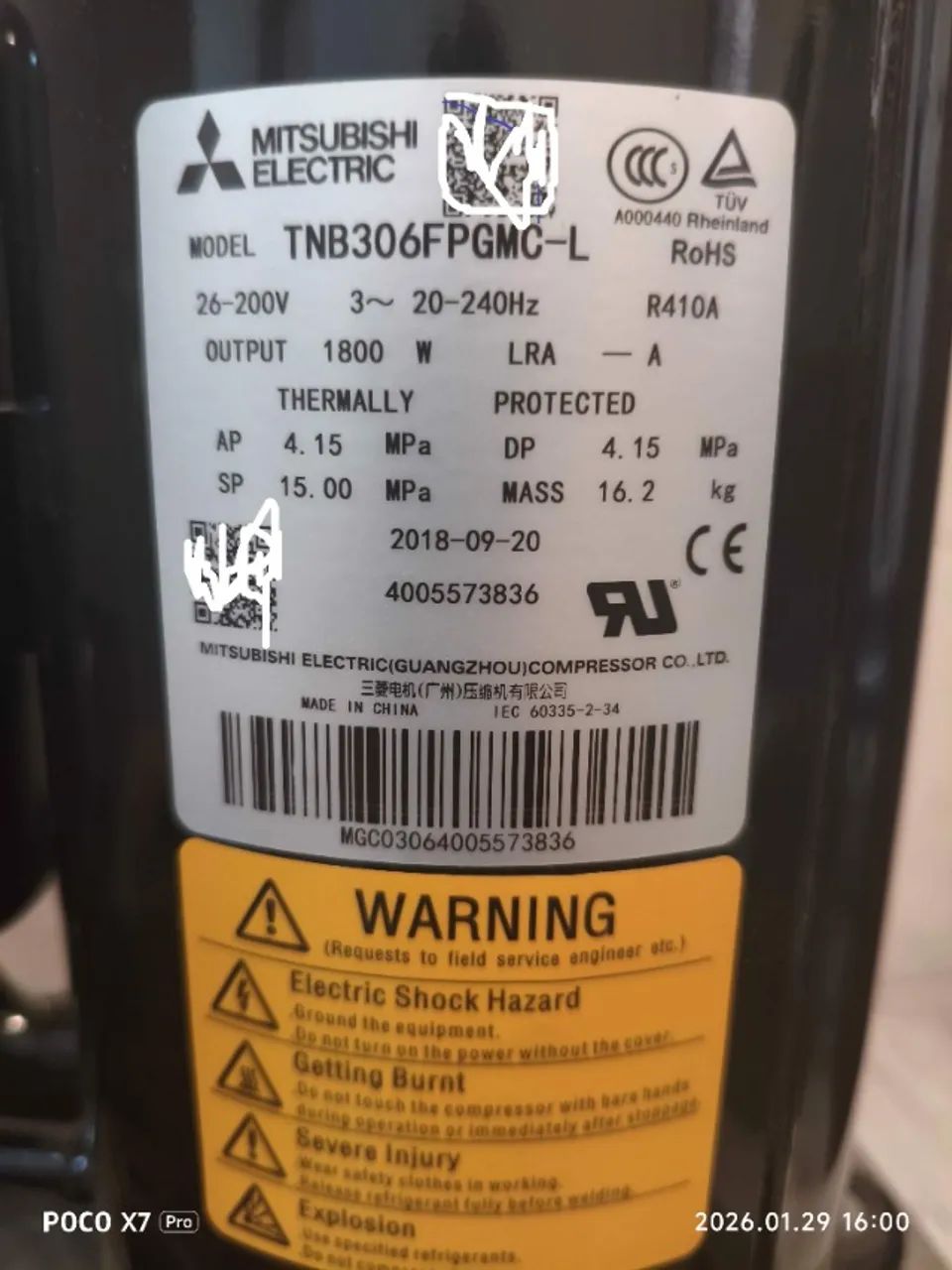 Compressor 36k Inverter Mitsubishi Tnb306fpgmc-l