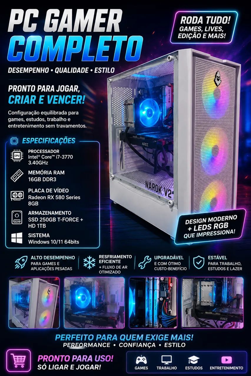 ? PC GAMER COMPLETO - RX 580 8GB + 16GB RAM ?