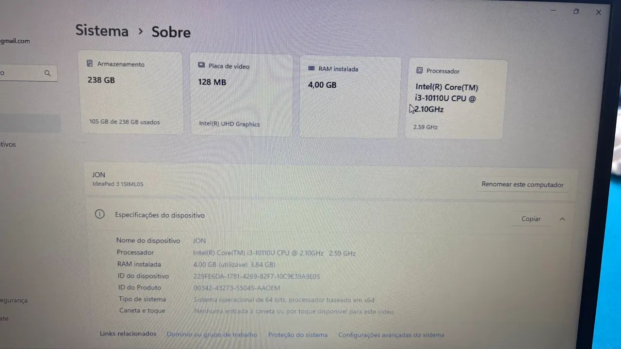LENOVO IDEAPAD 3 CORE i3 10ª GERAÇÃO 256GB SSD - Foto 3