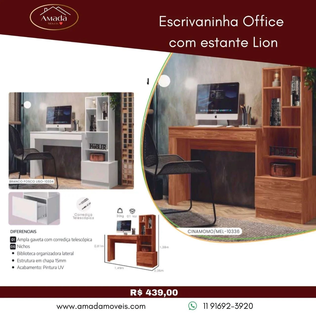 Escrivaninha Office com estante Lion - à pronta entrega 