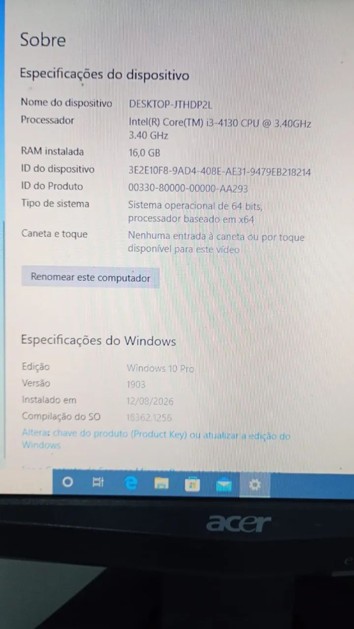 Monitor Acer + Cpu Optiplex 3020 Core I3 16gb 500gb Win10 - Foto 3