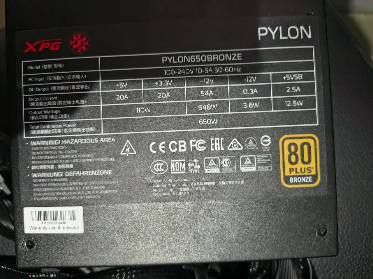 FONTE PC 650W XPG 80 PLUS 