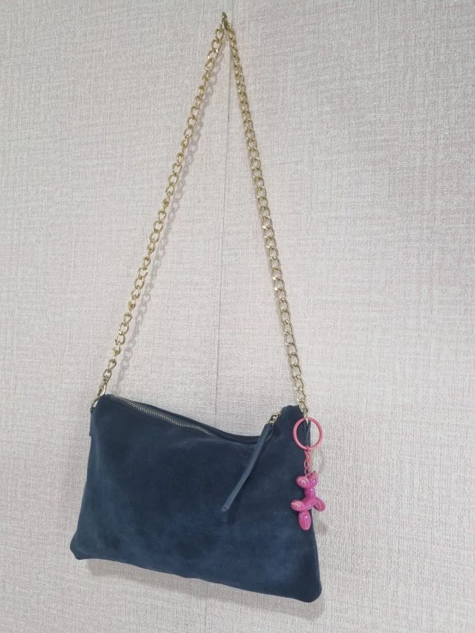 Bolsa de couro camurça azul marinho transversal
