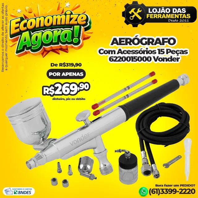 Aerógrafo Com Acessórios 15 Peças 6220015000 Vonder