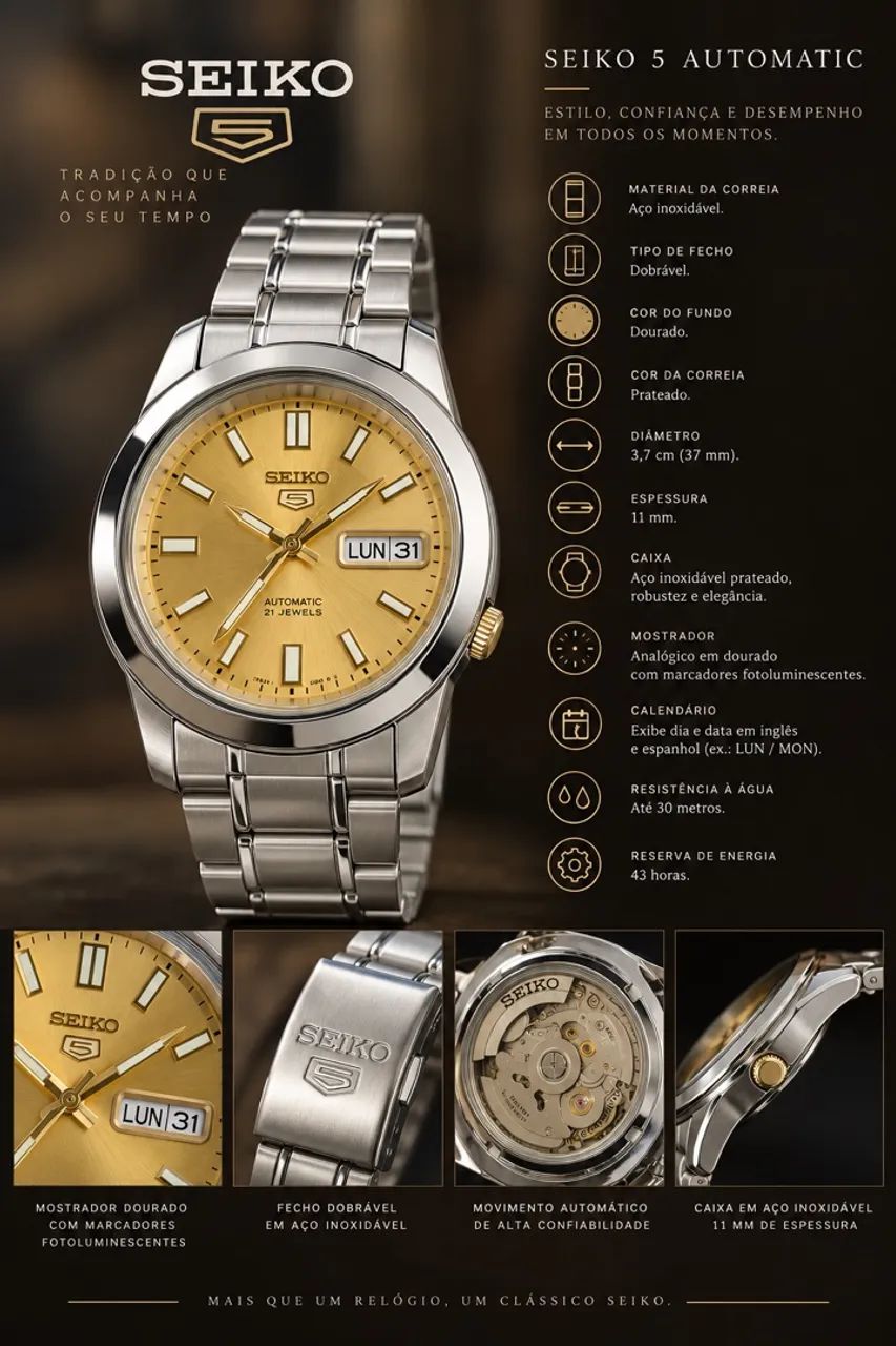 Seiko 5 Automatic, modelo masculino clássico - Foto 2