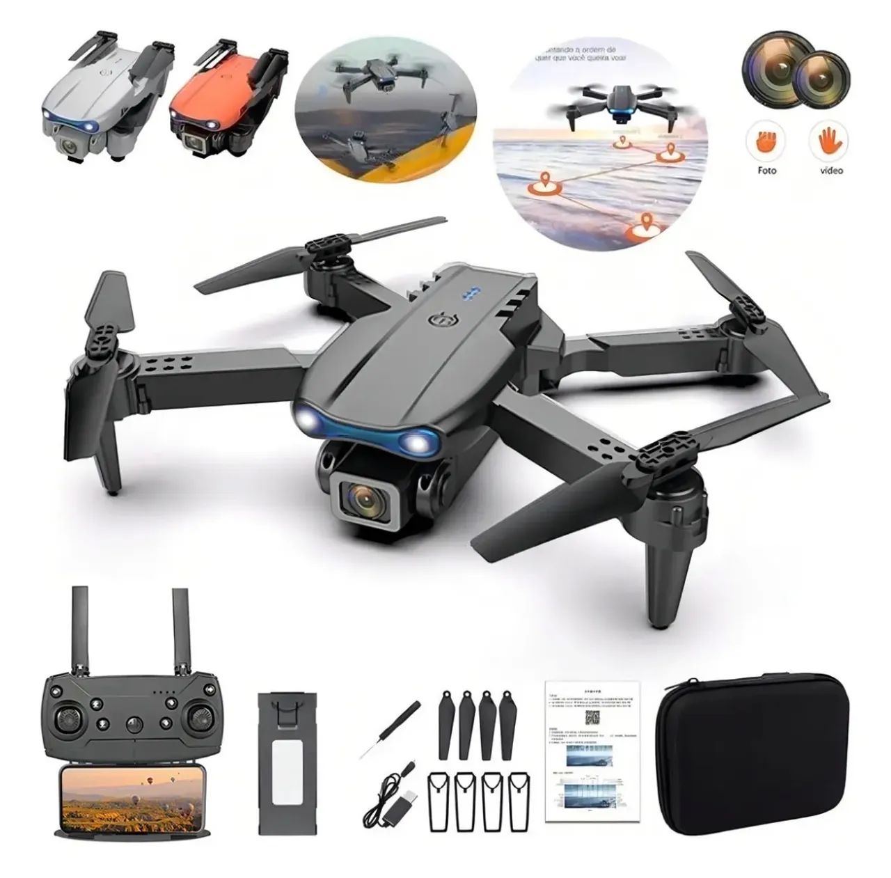 Drone E99 4K Câmera Dual Wi-Fi FPV Mini 20min Voo Preto