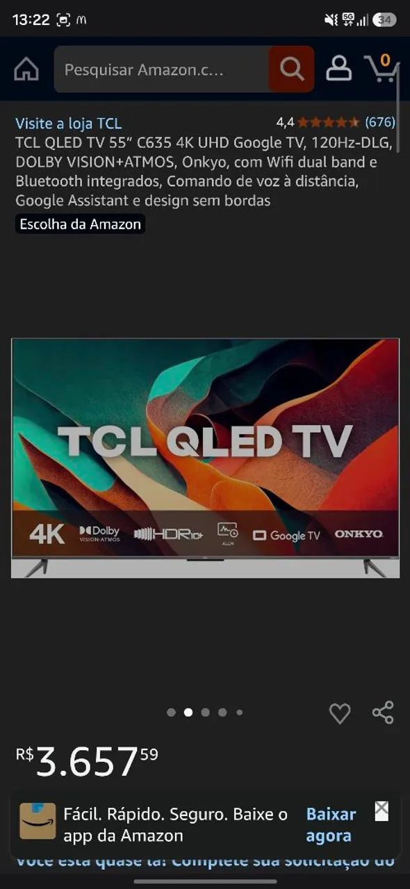 OPORTUNIDADE: Smart TV 55" QLED 4K TCL C635 (Estado de Zero!) - Foto 3