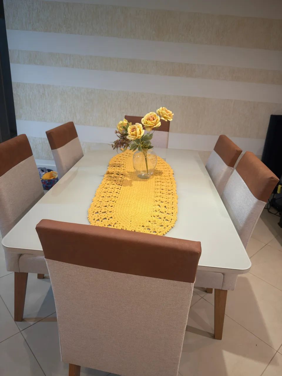 Mesa rectangular 6 cadeiras de vidro com MDF 65576106214659122