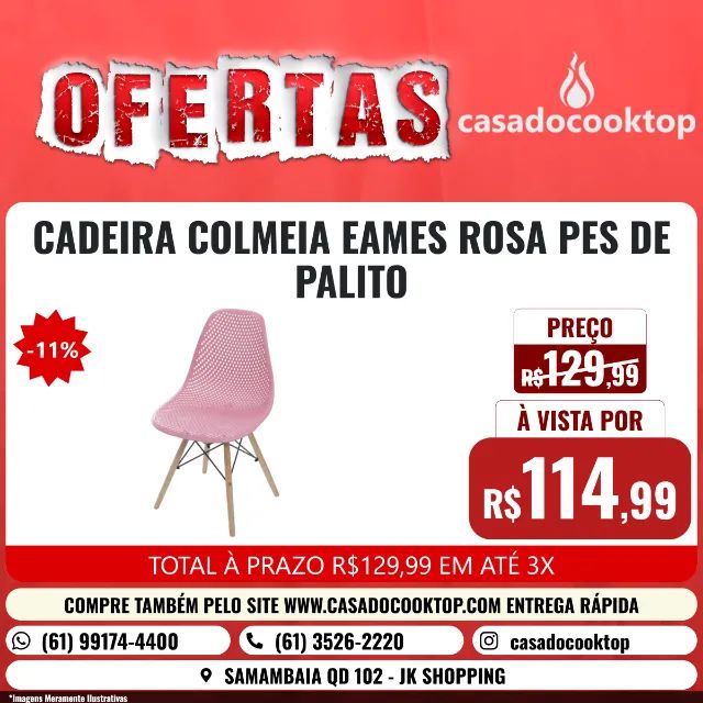 CADEIRA COLMEIA EAMES ROSA PES DE PALITO 16177