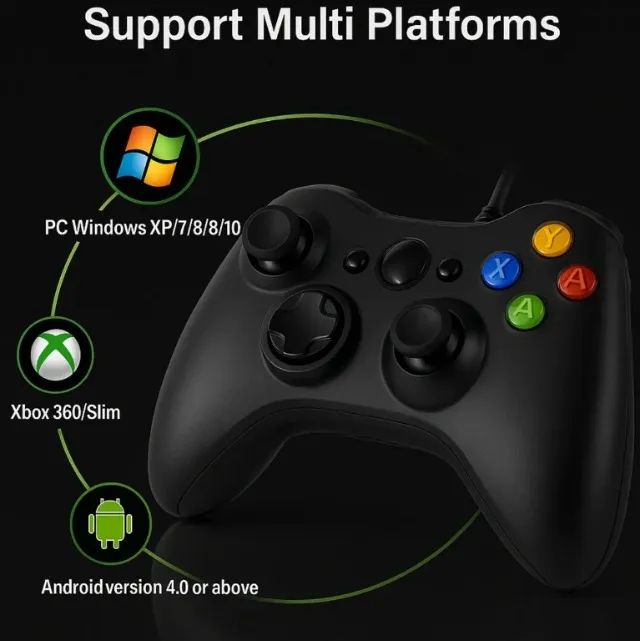 Controle USB com Fio para Xbox 360 - Compatível com PC, TV e Android