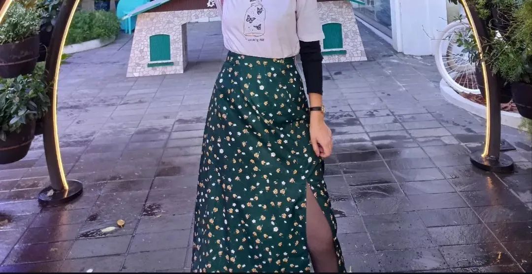 Saia verde florida Midi