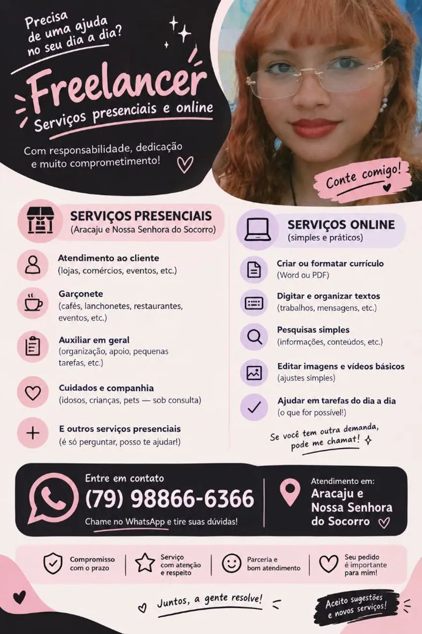 PRECISA DE UMA AJUDA? POSSO TE AJUDAR! ofereço servidos freelancer.