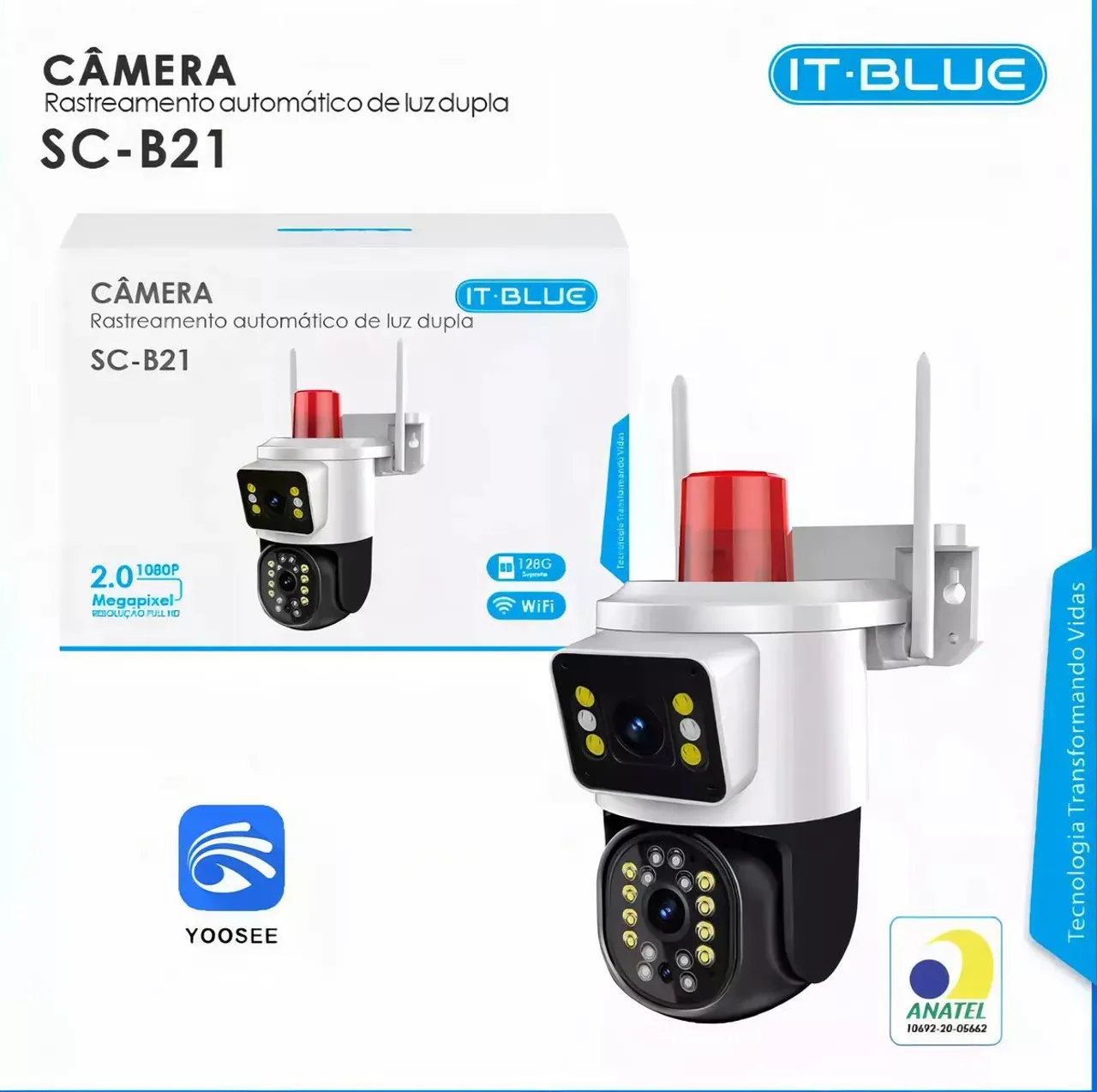 Câmera Externa Ptz Lente Dupla Teladupla Wifi C/alarmescb21 Cor Branco/preto