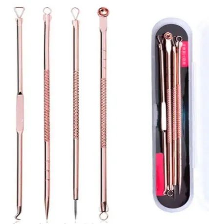 Kit com 4 Curetas / Extratores Tirar Acne Cravos E Espinha Limpeza de Pele (z051)  - Foto 3