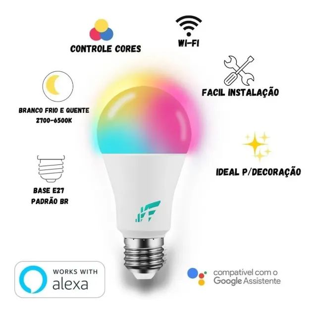 Smart Lâmpada Inteligente Led Rgb Wi-fi Compatível Com Alexa e Google - Foto 2