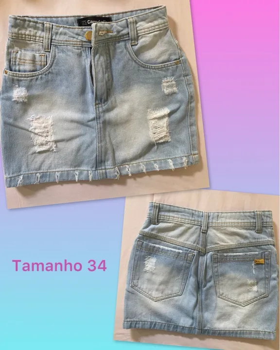 Saia jeans claro destroyed tamanho 34