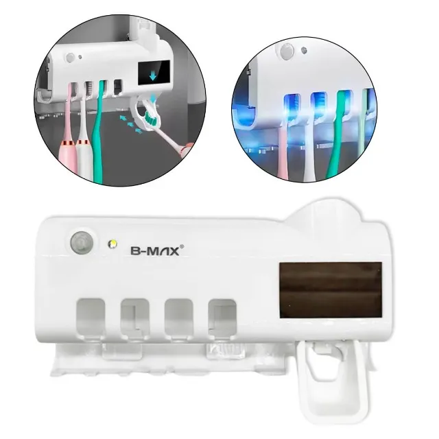 Suporte Porta Escova Dentes Dipenser Pasta Esterelizador Uv Cor Branco