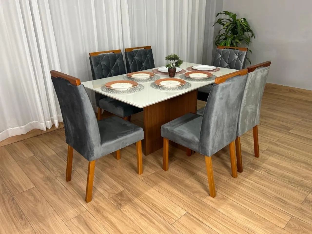 Mesa de Jantar 1.60×0.90 Com 6 Cadeiras Madeira Maciça  - Foto 5