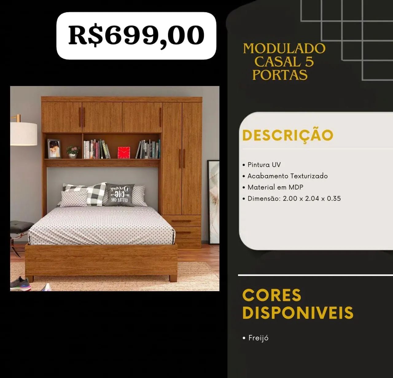 Guarda-Roupa Casal 5 Portas Modulado Freijó