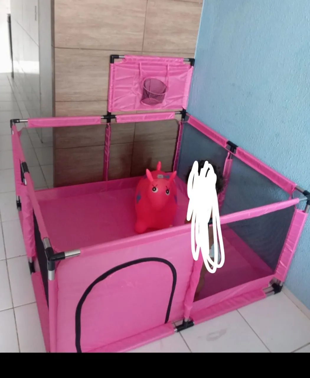 Cercado Infantil Rosa com Cesta de Basquete