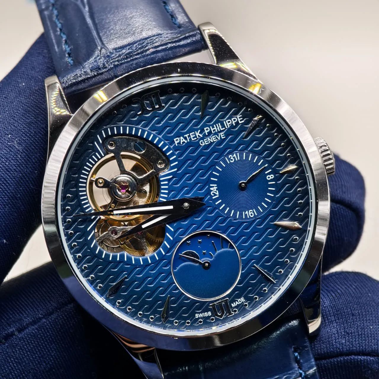 Relógio Estilo Patek em Aço Inoxidável e Couro - Foto 2