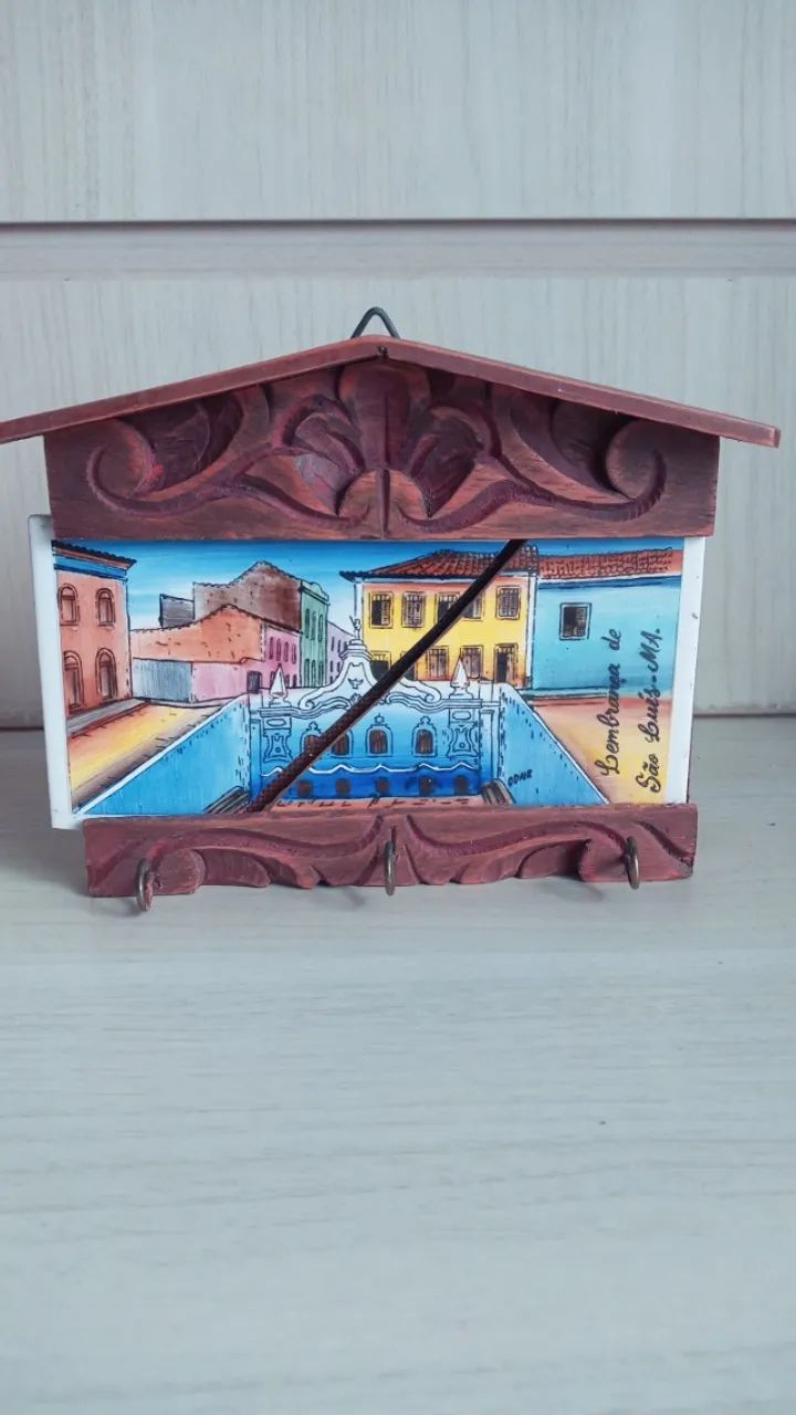 Porta Chaves  Rústico Quadro em Azulejo Madeira Maranhão perfeito.   - Foto 3
