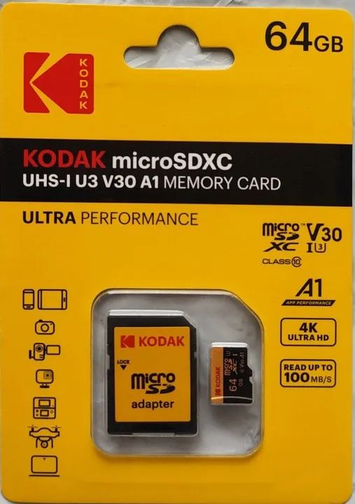 Cartão de Memória Kodak microSDXC 64GB UHS-I U3 V30 A1