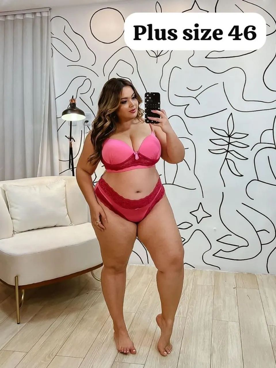 Conjunto de lingerie rosa plus size - Foto 3
