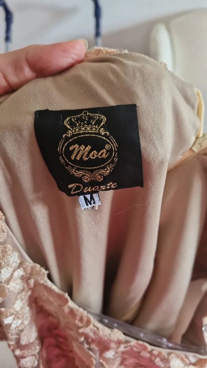 vestido longo tamanho M, com renda 3D, cor Nude - Foto 5