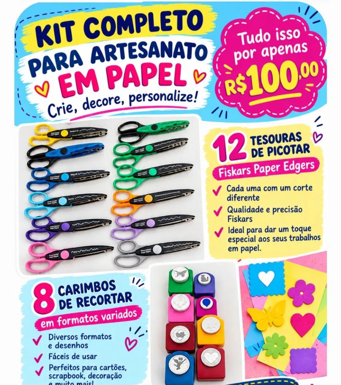 Kit tesouras de picotar e cortadores de papel