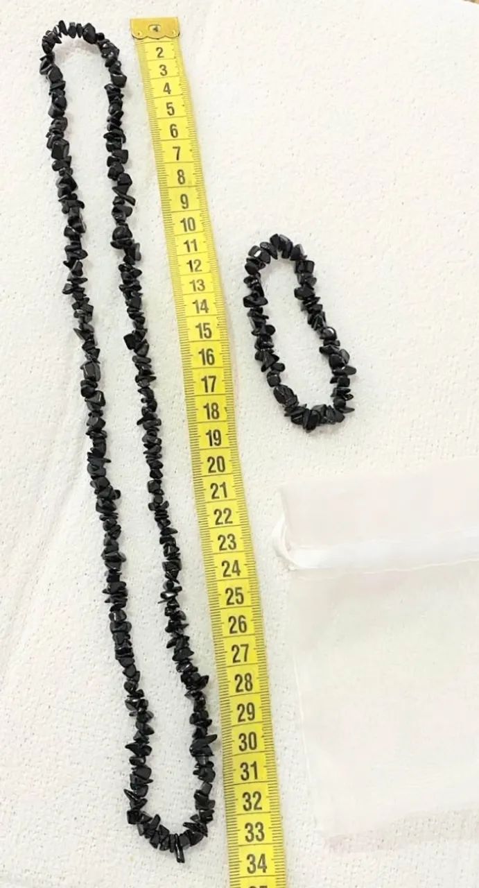 Vende-se Colar + Pulseira de pedra natural Onix preto com saquinho da sorte.  - Foto 2