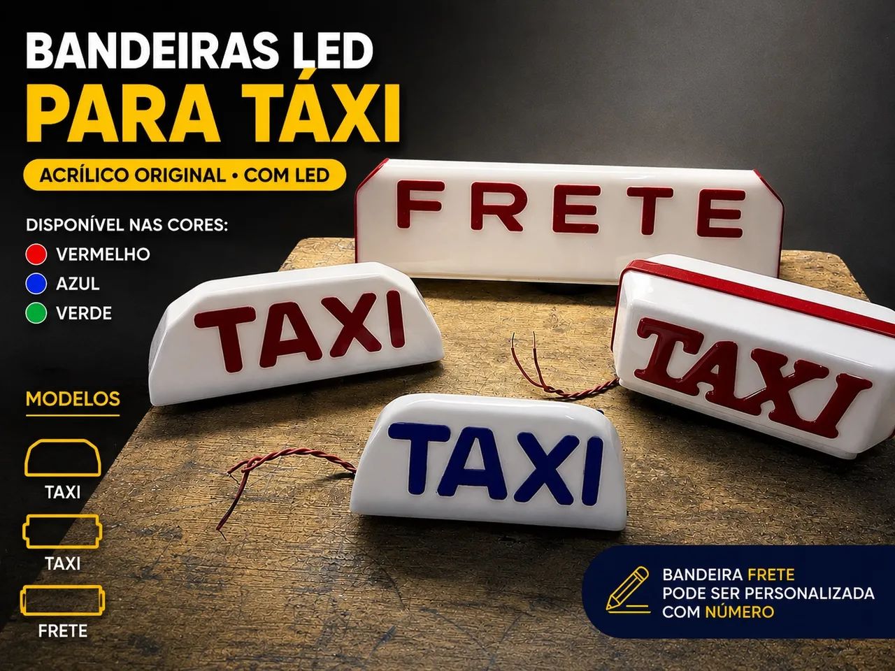 BANDEIRA DE TAXI E FRETE ACRÍLICO ORIGINAL 