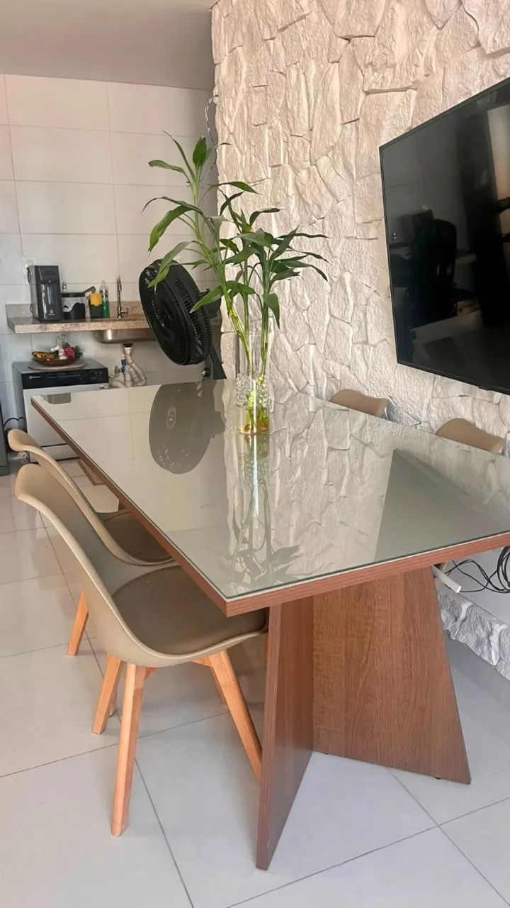 Mesa de Jantar 180 cm com Tampo de Vidro - Foto 2