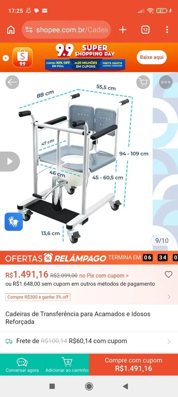 Cadeira de Transferência e Apoio para acamados
