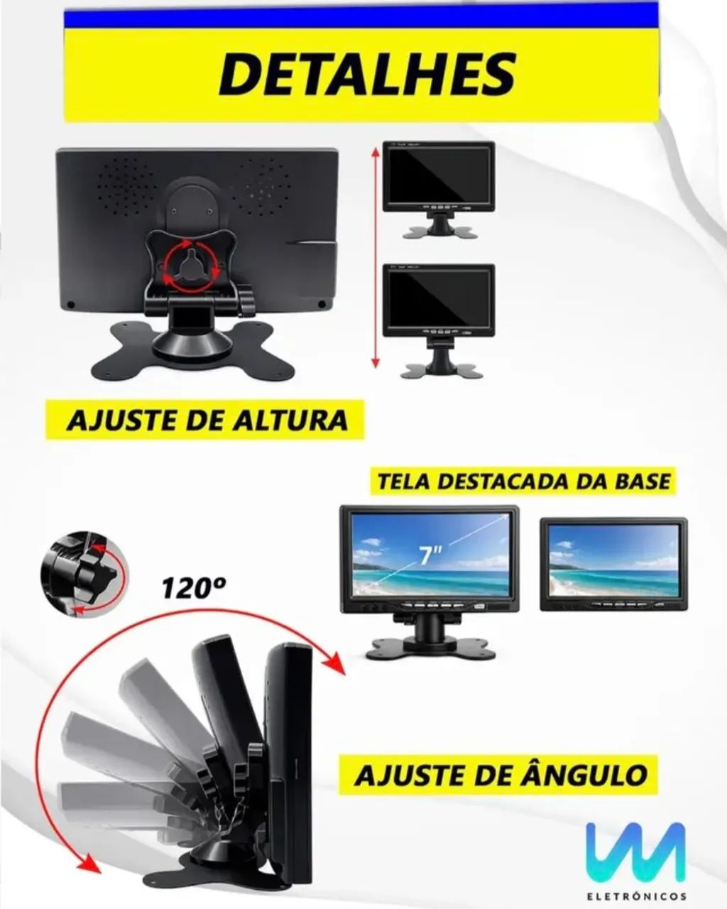 Tela auxiliar 7" polegadas tft lcd - Foto 4