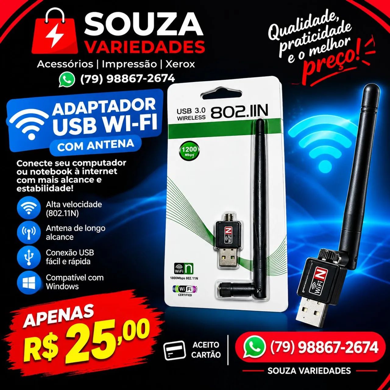 Adaptador Wi-Fi com Antena