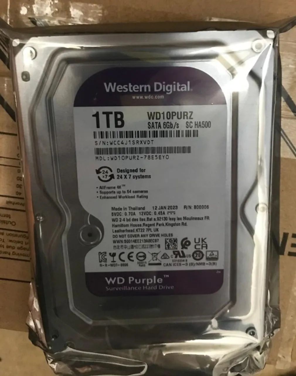HD WD Purple 1TB WD11PURZ e 2TB WD23PURZ - DVR/NVR Câmeras